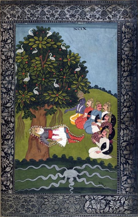 death of bhishma from the Razmnama . Image source wikipedia